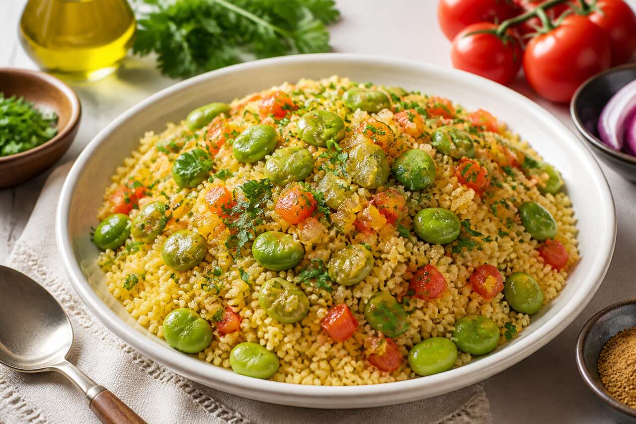 Recette de couscous aux fèves fraîches à la vapeur