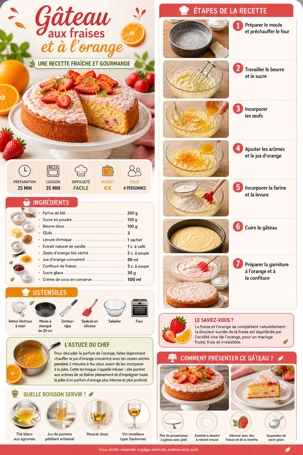 Fiche recette G&acirc;teau aux fraises et &agrave; l'orange : une recette fra&icirc;che et gourmande