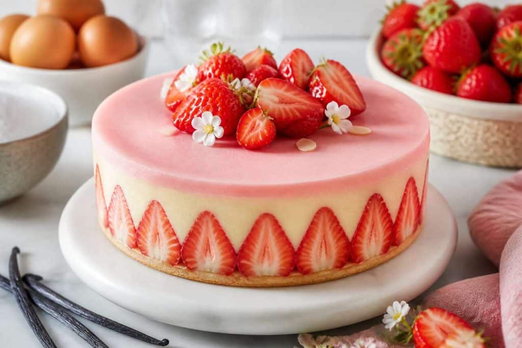 Recette du fraisier à la crème diplomate vanille