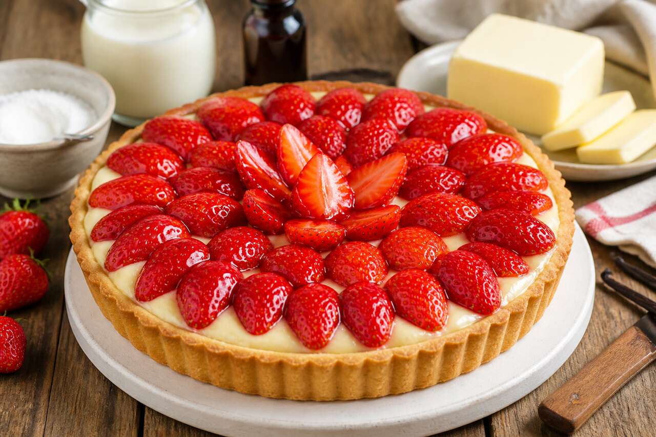 Recette facile de tarte aux fraises à la crème pâtissière