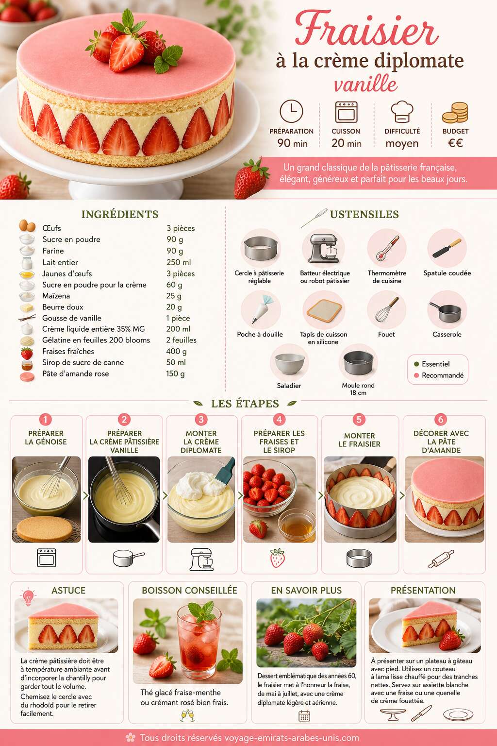 Fiche recette Recette du fraisier à la crème diplomate vanille Fiche recette Recette du fraisier à la crème diplomate vanille