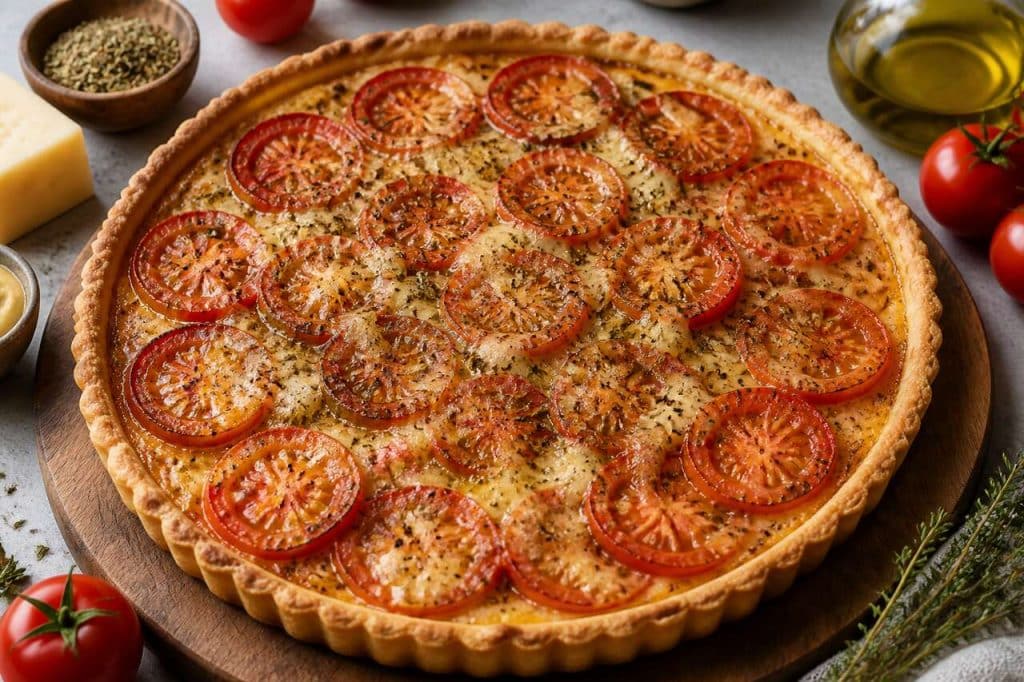 Recette de tarte à la tomate, moutarde et emmental