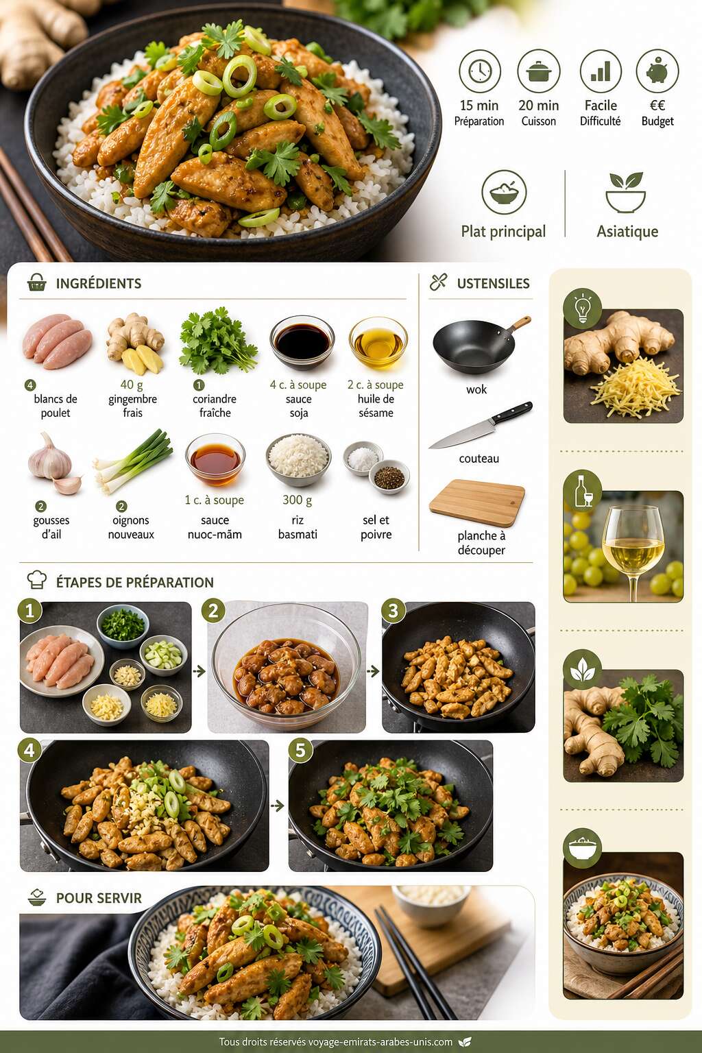 Fiche recette Recette de poulet au gingembre et coriandre fra&icirc;che