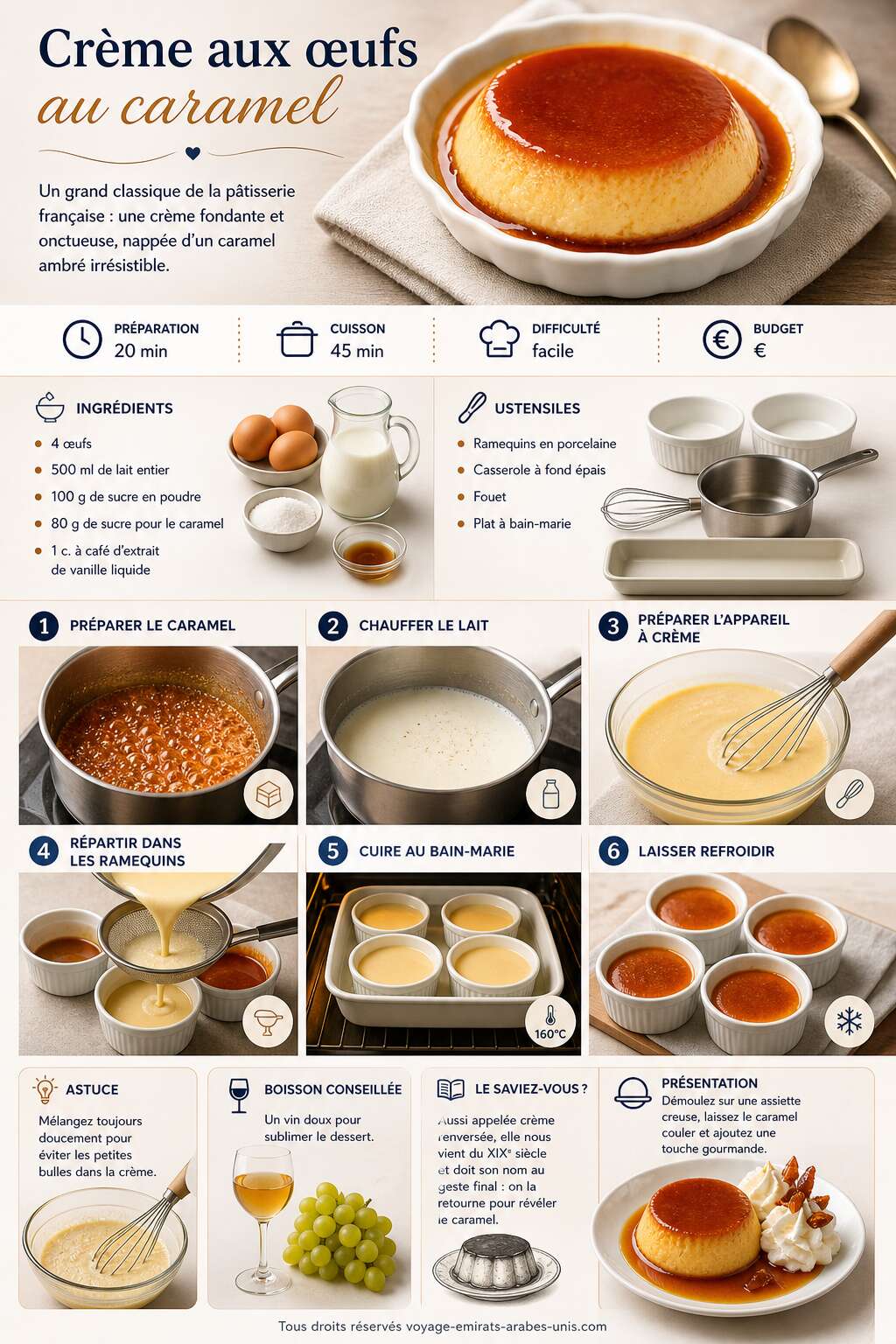 Fiche recette Recette facile de cr&egrave;me aux &oelig;ufs au caramel