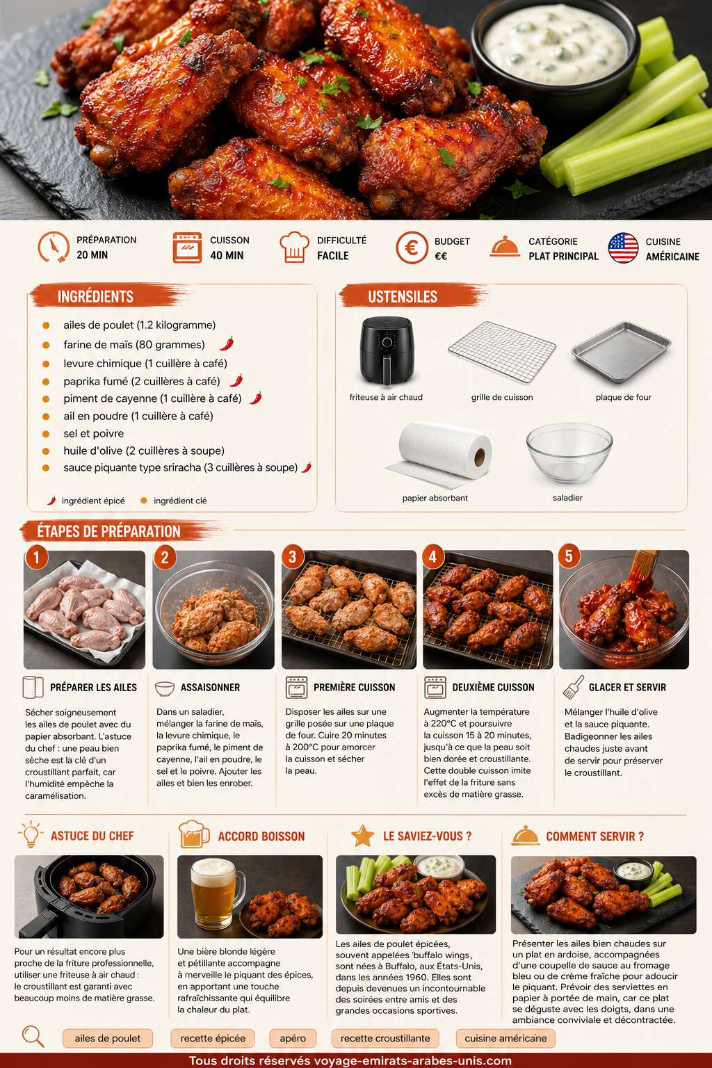 Fiche recette Recette de ailes de poulet maison croustillantes et &eacute;pic&eacute;es