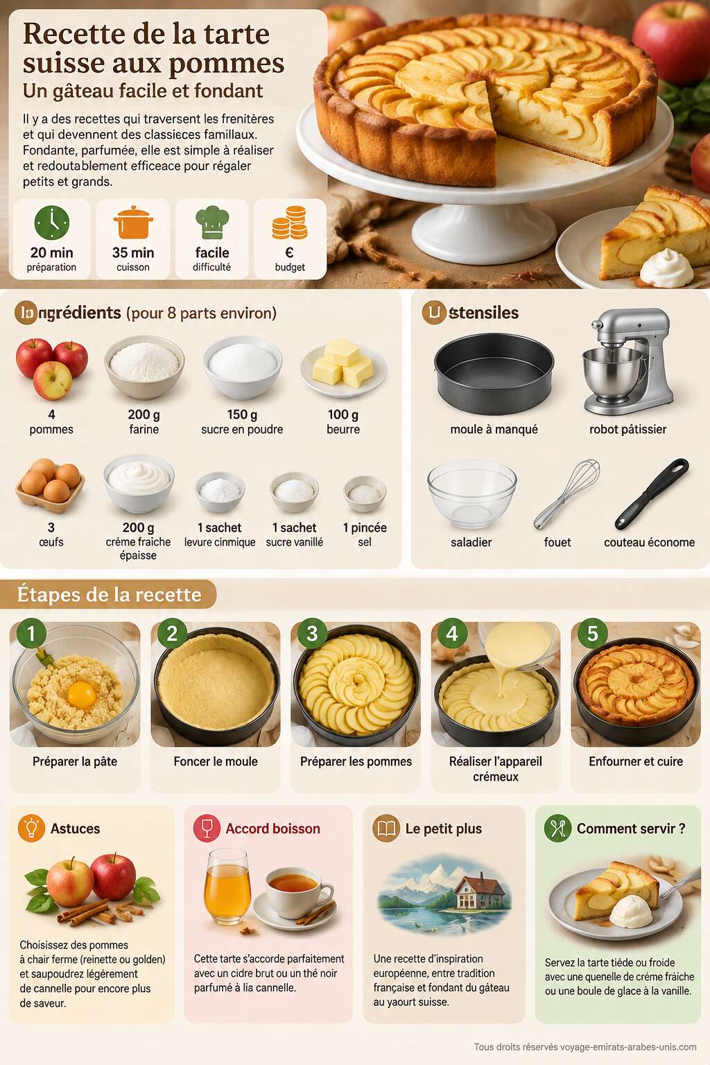 Fiche recette Recette de la tarte suisse aux pommes : un g&acirc;teau facile et fondant
