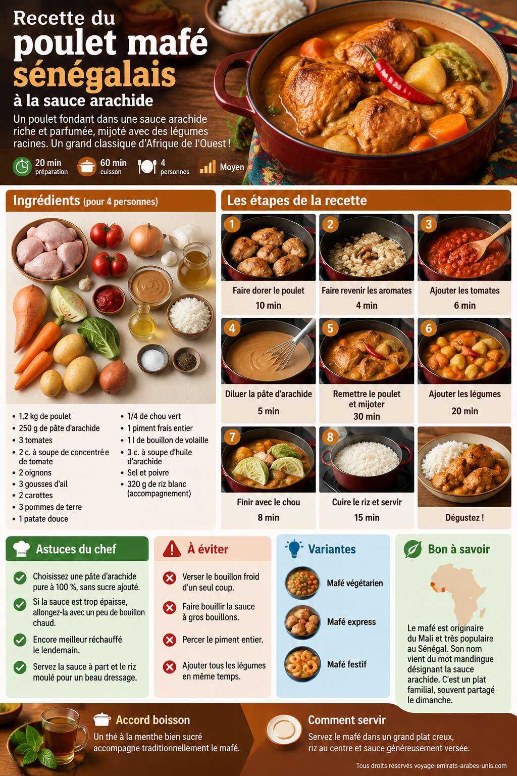 Fiche recette Recette du poulet maf&eacute; s&eacute;n&eacute;galais &agrave; la sauce arachide